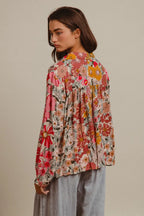 BiBi Women's Shirt Rose Floral Printed Smocked Long Sleeve Top 9eb3ffc9b173405088b215ab8c1f02ed-Max-Origin Trendsi