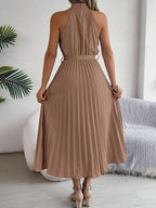 Pleated Midi Dress Grecian Neck Tie Waist Belted Halter Sleeveless 9eb48817-d204-4393-809b-4e5f6113914d-Min Trendsi