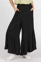 Mittoshop Black Wide Leg Pants Lace Ruffle Asymmetric Hem Black 9ec584af-0083-4ff7-8523-a9844c66b5d2-Min Trendsi