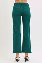 RISEN Womens Jeans High Rise Ankle Flare Green Patch Pocket Denim Pants 9edda620-f693-47f2-8c0d-22e1e0c6aea8-Max-Origin Trendsi