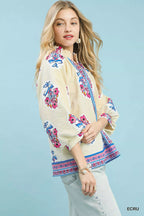 Umgee Tunic Blouse Ecru Boho Floral Print Womens Long Sleeve Top 9ee09083-fddd-4a4e-93ec-2aebfb73dc10-Max-Origin Trendsi