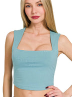 Zenana Double Layered Square Neck Cropped Tank Top