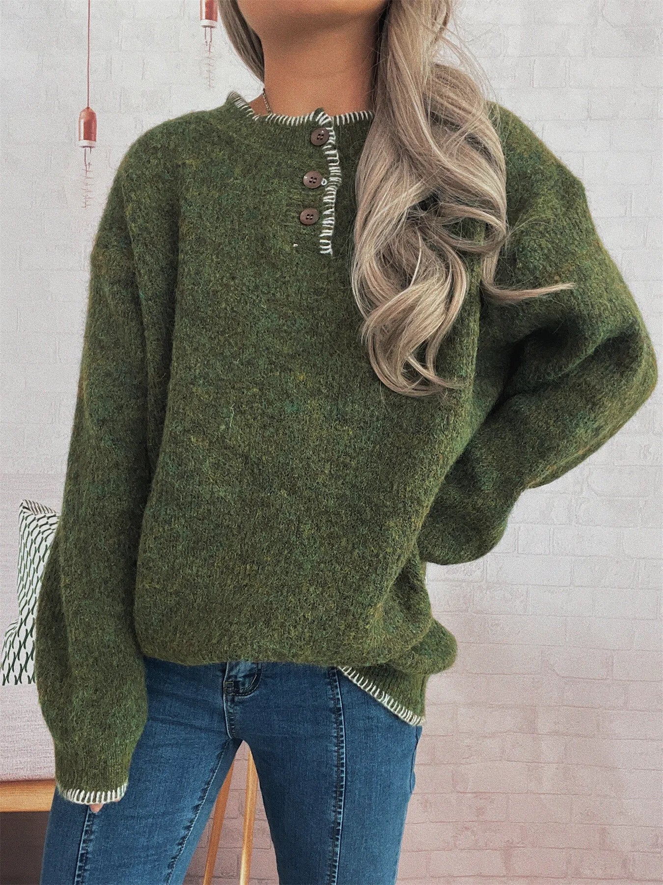 Women's Sweater Ribbed Knit Button Detail Long Sleeve Oversized Pullover 9eee5d681a1e413baf9fe3c11acb911b-Max-Origin Trendsi