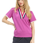 Umgee Luxe Knit V-Neck Short Sleeve Top with Contrast Trim