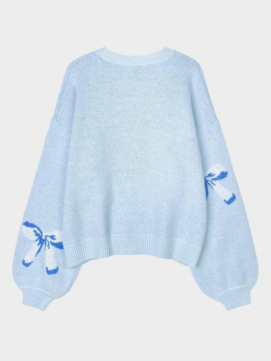 Bow Sweater Round Neck Long Sleeve Soft Knitwear