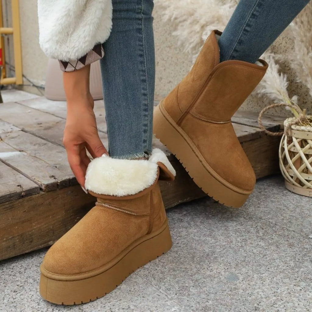 Women's Boots Warm Fluff Lined Round Toe Platform Flats 9f06e5a059284585928ec50ffc63a7c2-Max-Origin Trendsi