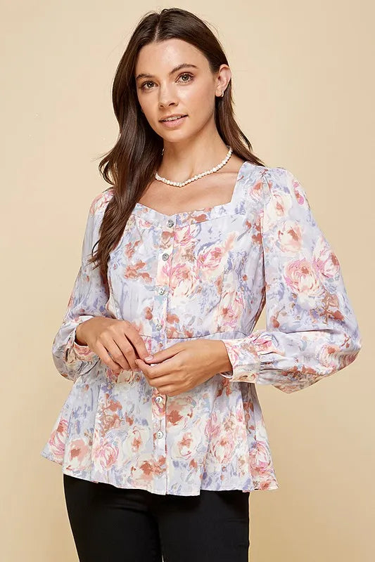 Lime 'N' Chili Floral Sweetheart Neckline Blouse