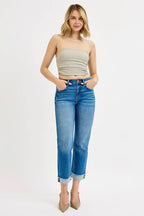 RISEN Women's Jeans Boyfriend Fit Ankle High Rise Raw Hem Denim 9f29dfdee7c145a5b427eb65f3d73e01-Max-Origin Trendsi