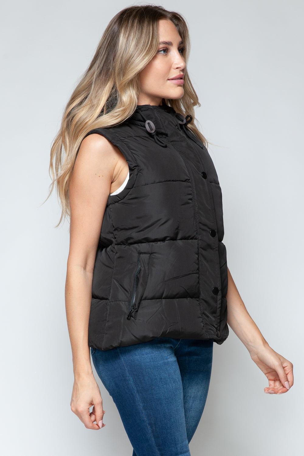 Hooded Vest Snobbish Black Sleeveless Snap and Zip Closure Outwear 9f2f7fcd-73af-49a9-93c0-0940062693cc-Max Trendsi