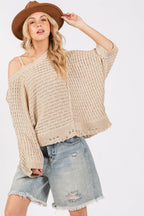 SAGE + FIG Sweater USA Stock Distressed Asymmetrical Open Stitch Knitwear 9f315e9d-ee17-4c47-9c76-e8a5632b605f-Max Trendsi