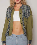 POL Women Plaid Cotton Shirt Olive Button Down Chest Pockets Long Sleeve Olive 9f48a94f-a2d5-4bbf-833d-2c52ae1376b0-Max Trendsi