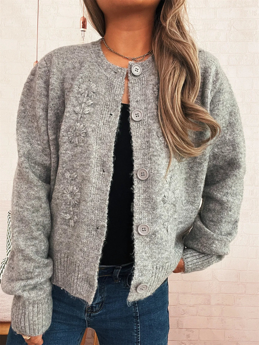 Women's Cardigan Flower Embroidered Button Up Ribbed Hem Round Neck 9f4a743cf08a4fbe8ecdff0e2582cc1d-Max-Origin Trendsi