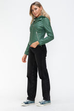 Snobbish Faux Leather Women Jacket Zip Hooded Pocketed Green Basic 9f59b158-d290-4059-89b7-89d8b3b2d2c8-Max Trendsi