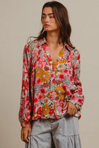 BiBi Women's Shirt Rose Floral Printed Smocked Long Sleeve Top 9f5bb8d8d1b9441488081435991eaf71-Max-Origin Trendsi