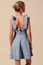 SO ME Denim Dres A Line Fit and Flare Diamond Bow Ribbon Bow Tied Straps 9f5d28a879bf4a42b841bbfa729f08cf-Max-Origin Trendsi