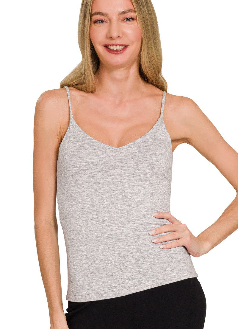 Zenana Double-Layered V-Neck Spaghetti Strap Cami Top for Women, Sizes S-L