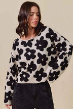 SO ME Women Sweater Floral Black Loose Fit Flower Lightweight Knit Top BLACK OATMEAL 9f62b0b3d464462b976f771966fa5956-Max-Origin Trendsi