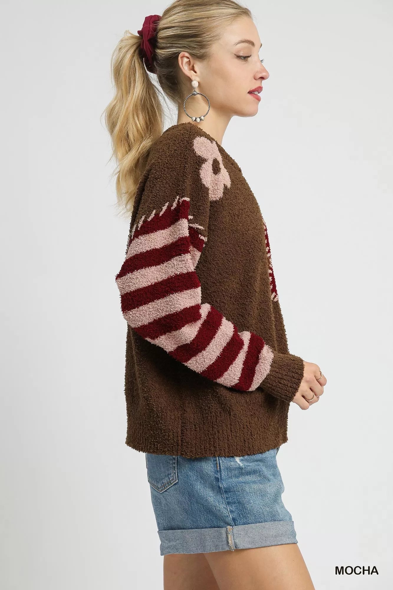 Umgee Sweater Mocha Flower Jacquard Striped Long Sleeve Knit Pullover 9f9459d5-15be-4ec4-9248-f79d4945b415-Max-Origin Trendsi