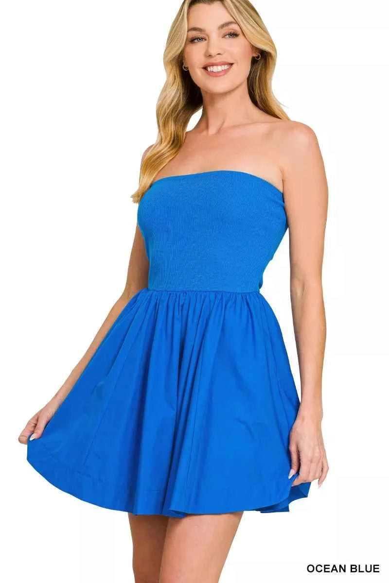 Zenana Combined Knit Tube Top Flare Mini Dress