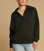 Umgee USA Black Sweatshirt Johnny Collar Long Sleeve Casual Basic Top Black 9f9c13c7-1470-4465-983a-dbe6d09dfc67-Max Trendsi