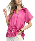 Umgee Floral Split-Neck Short Sleeve Top