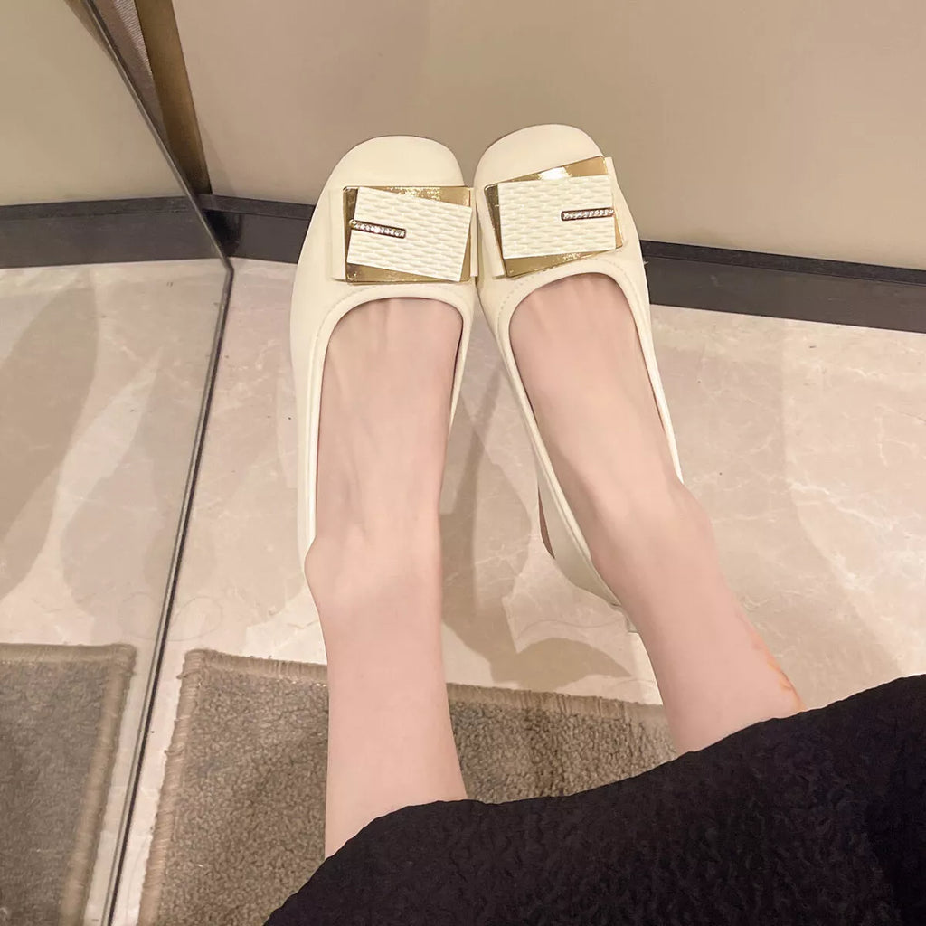 Women's Slip-Ons Round Toe Block Low Heels Shoes Cream White 9fc9d135fd944678acca13d3400f0582-Max-Origin Trendsi