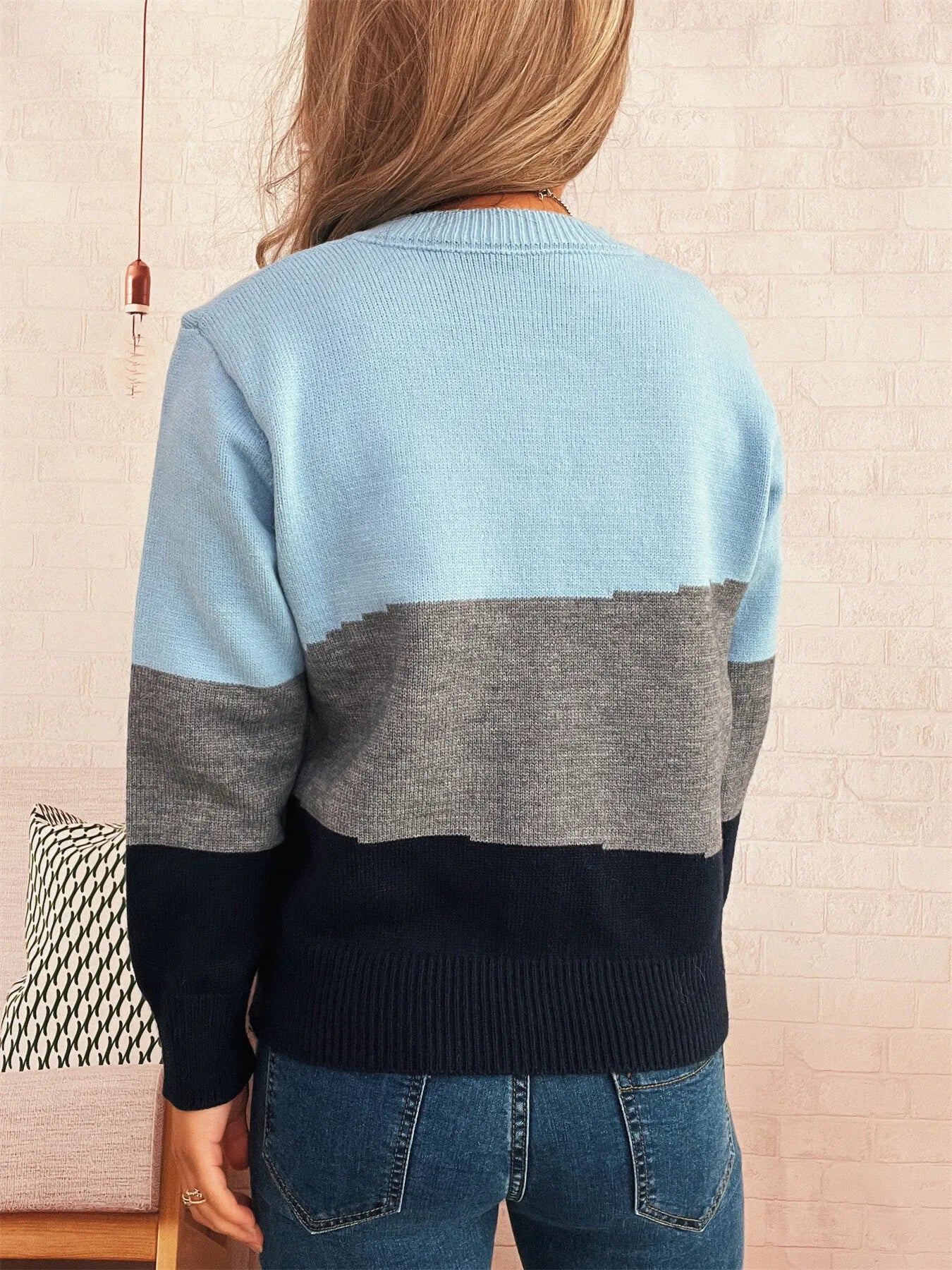 Women's Cardigan Color Block Stripe Button-Up Knit Round Neck Sweater 9fd0b36f3b80404caf69f64a84817909-Max-Origin Trendsi