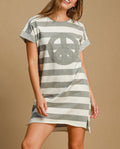 Umgee Mini Dress Peace Applique Striped Short Sleeve Side Slit High-Low Gray 9fdb49fd-2f93-43a4-9782-252cea4d4543-Max Trendsi