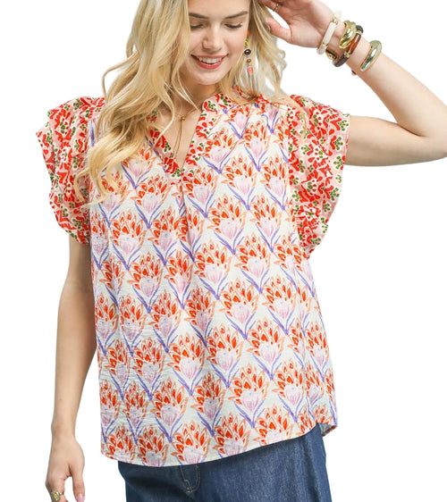 Umgee Double Ruffle Sleeve Floral Blouse
