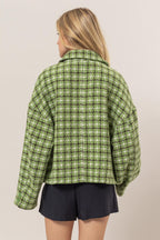 HYFVE Women Jacket Tweed Green Plaid Button Up Collared Neck Long Sleeve Outwear 9fe2b42a-ad50-47c6-9202-9407f6e3bbb7-Max Trendsi
