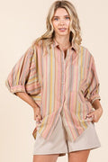 Mittoshop Striped Shirt Multicolor Bubble Half Sleeve Button Down Top Multicolor 9fe6bdfe-aafd-4066-9091-aa78ccb50b21-Min Trendsi