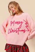 SO ME Womens Sweater Pink Merry Christmas Tinsel Lettering Pullover BLUSH PINK 9ffdfa7876fa49be8ec466e4a97ef344-Max-Origin Trendsi
