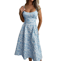 A-Line Midi Dress Floral Textured Cami Sleeveless Ruffle Zipper Summer Dresses