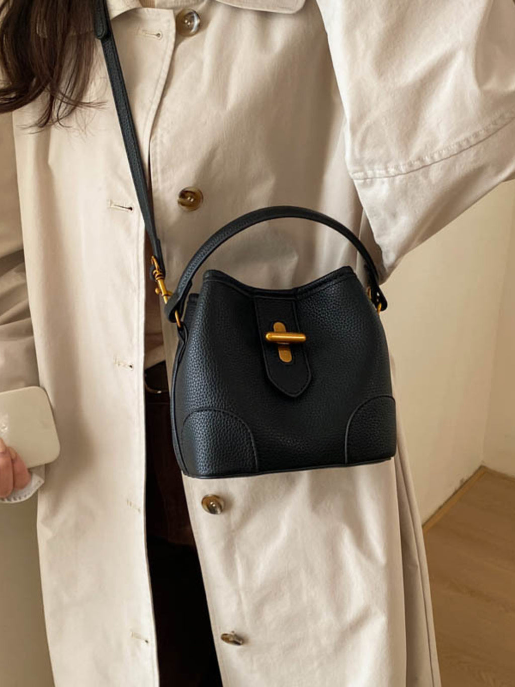 Women's Casual Bucket Bag Black Mini Pu Leather Crossbody Daily Handbags