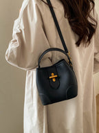 Women's Casual Bucket Bag Black Mini Pu Leather Crossbody Daily Handbags