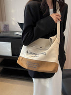 Women's Casual Large Hobo Shoulder Bag Color Block Canvas Folding Handbags