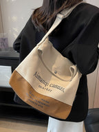 Women's Casual Large Hobo Shoulder Bag Color Block Canvas Folding Handbags