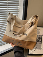 Women's Casual Large Hobo Shoulder Bag Color Block Canvas Folding Handbags