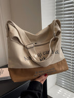 Women's Casual Large Hobo Shoulder Bag Color Block Canvas Folding Handbags