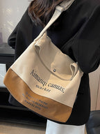 Women's Casual Large Hobo Shoulder Bag Color Block Canvas Folding Handbags