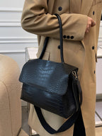 Women's Large Shoulder Bag Crocodile Embossed Pu Leather Flap Handbags
