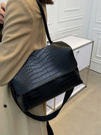 Women's Large Shoulder Bag Crocodile Embossed Pu Leather Flap Handbags
