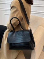 Women's Large Shoulder Bag Crocodile Embossed Pu Leather Flap Handbags