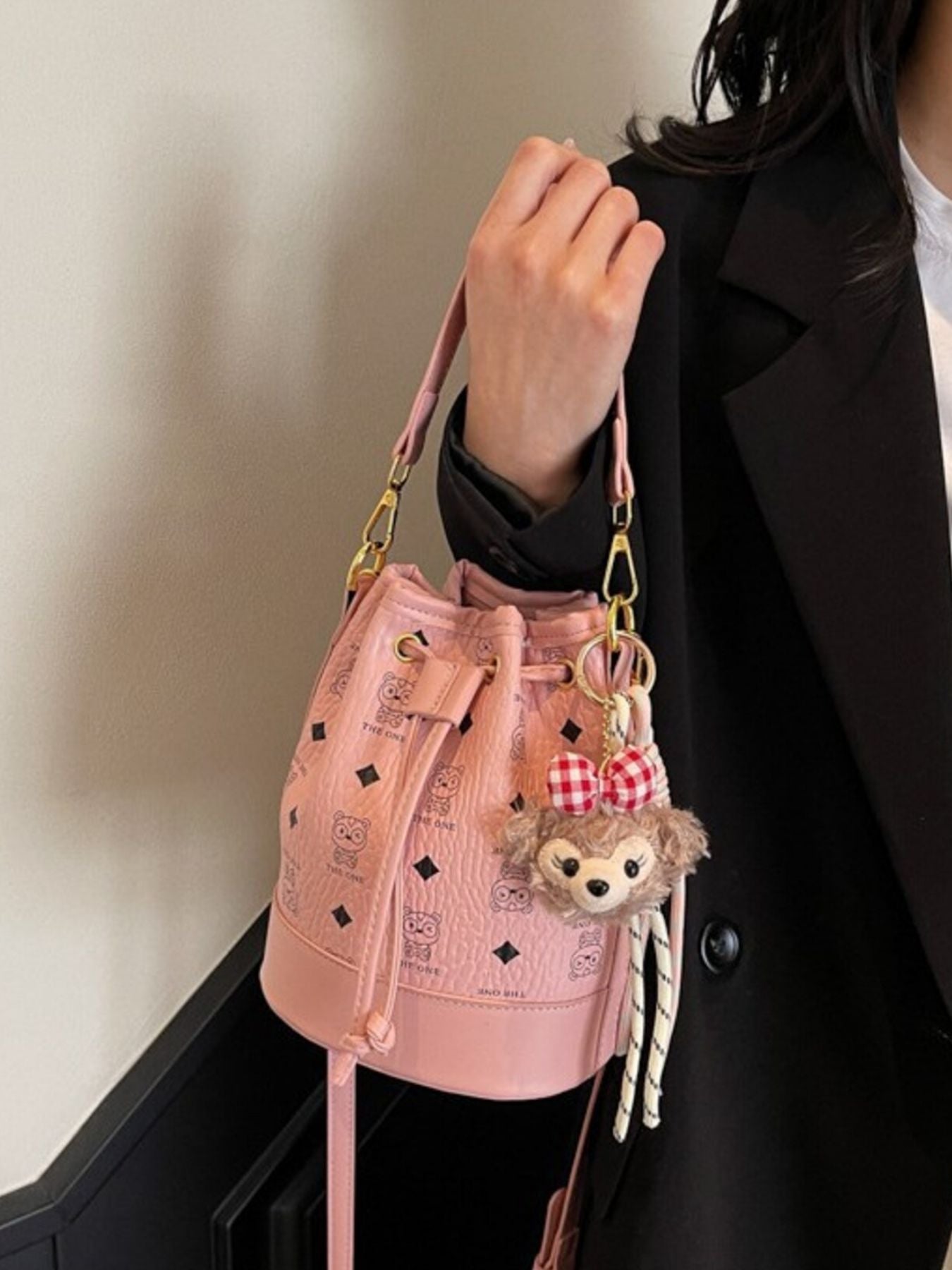 Women's Mini Drawstring Bucket Crossbody Bag Pu Leather Fashion Handbags