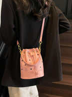Women's Mini Drawstring Bucket Crossbody Bag Pu Leather Fashion Handbags