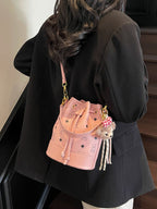 Women's Mini Drawstring Bucket Crossbody Bag Pu Leather Fashion Handbags