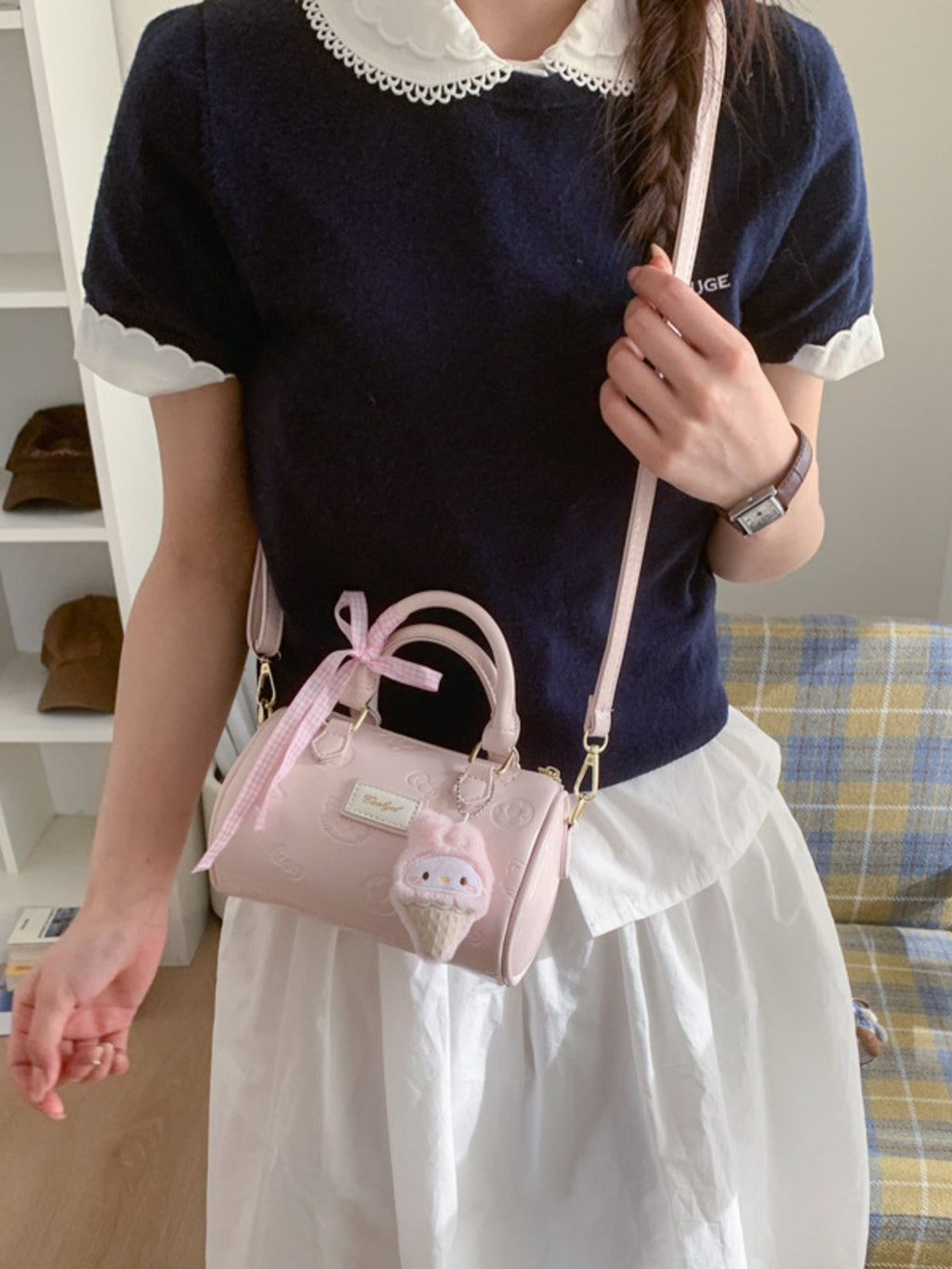 Women's Mini Crossbody Bag Embossed Pattern Cylinder Zipper Handbags