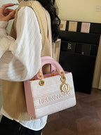 Women's Mini Tote Bag Light Pink Floral Textured Letter Embroidered Crossbody