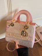 Women's Mini Tote Bag Light Pink Floral Textured Letter Embroidered Crossbody