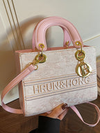Women's Mini Tote Bag Light Pink Floral Textured Letter Embroidered Crossbody